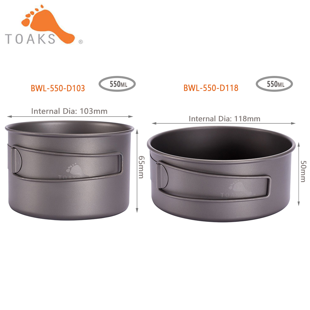 Outdoor Camping Cooking Equipment - Toaks BWL-550 Camping Titanium Kom Met