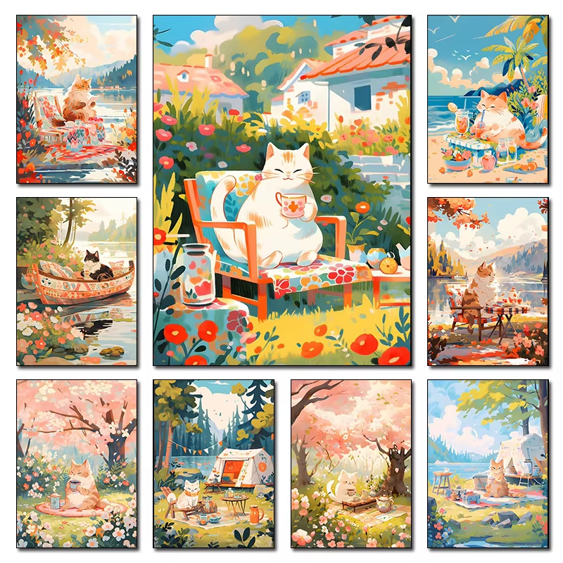 Outdoor Camping Games For Adults - Legpuzzels Schattig Katje Lente Sakura Buitenkamp