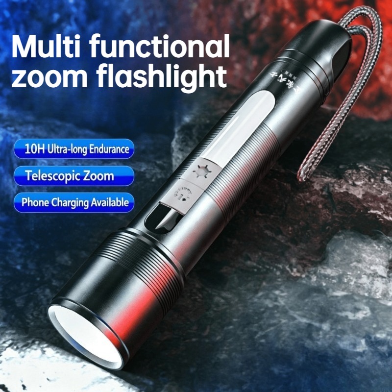 Outdoor Camping Light Portable - Multifunctionele LED-zaklamp Zoombare COB-zijlamp Oplaadbare powerbank