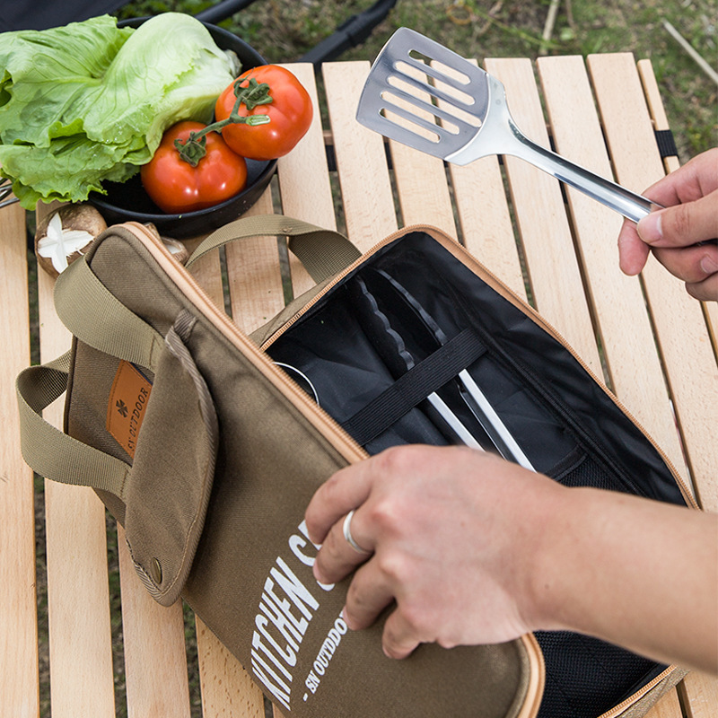 Outdoor Camping Cooking Equipment - 8-delige campingkeukenset met draagtas, outdoor reisbestek