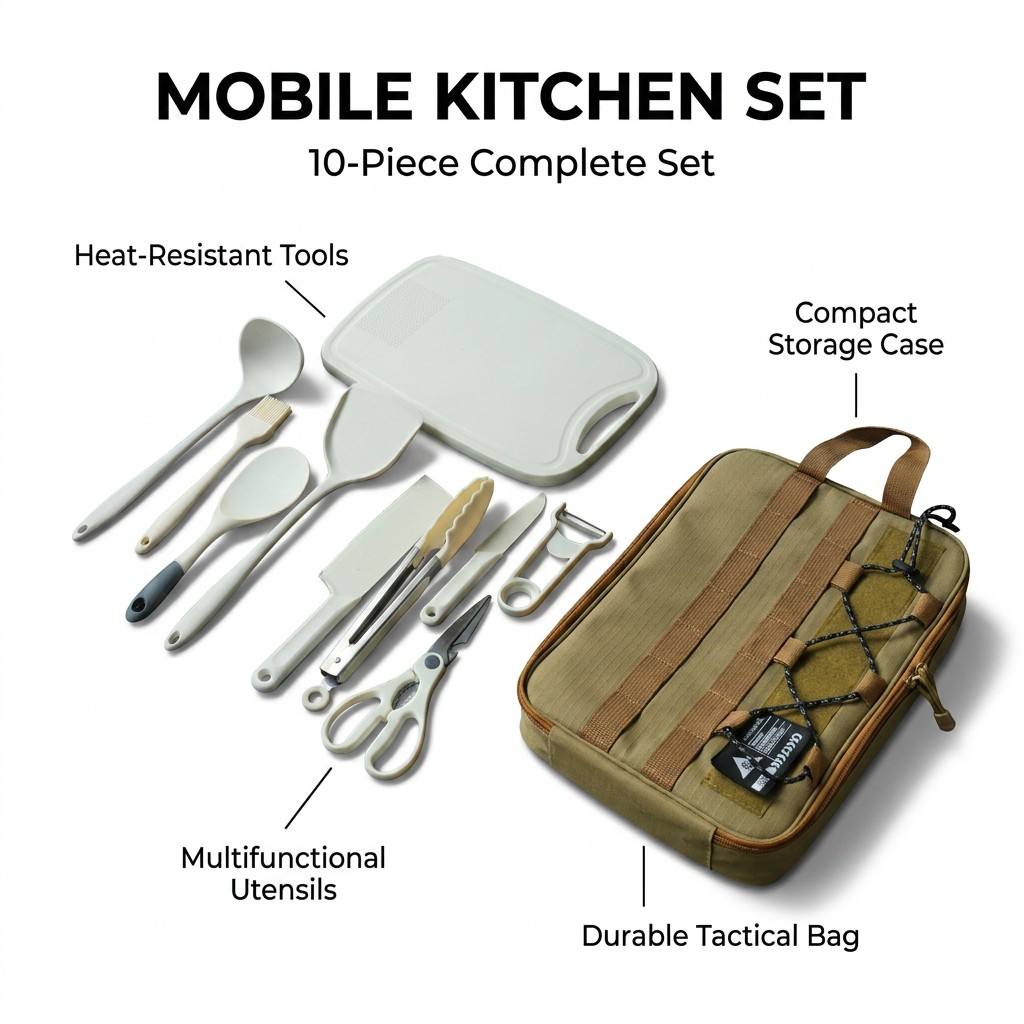 Outdoor Camping Kitchen Table - Draagbare 9-delige campingkeukenset, kookgereiset voor buiten