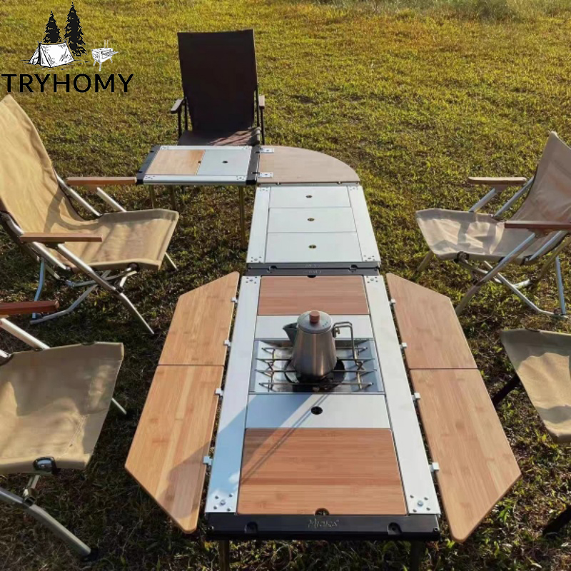Outdoor Camping Kitchen Table - Tryhomy IGT Tafel Bamboe Verlengplaat Campingtafel