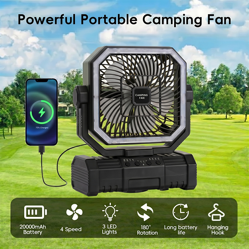 Outdoor Camping House - 20000mAh camping-plafondventilator, oplaadbare, op batterijen werkende