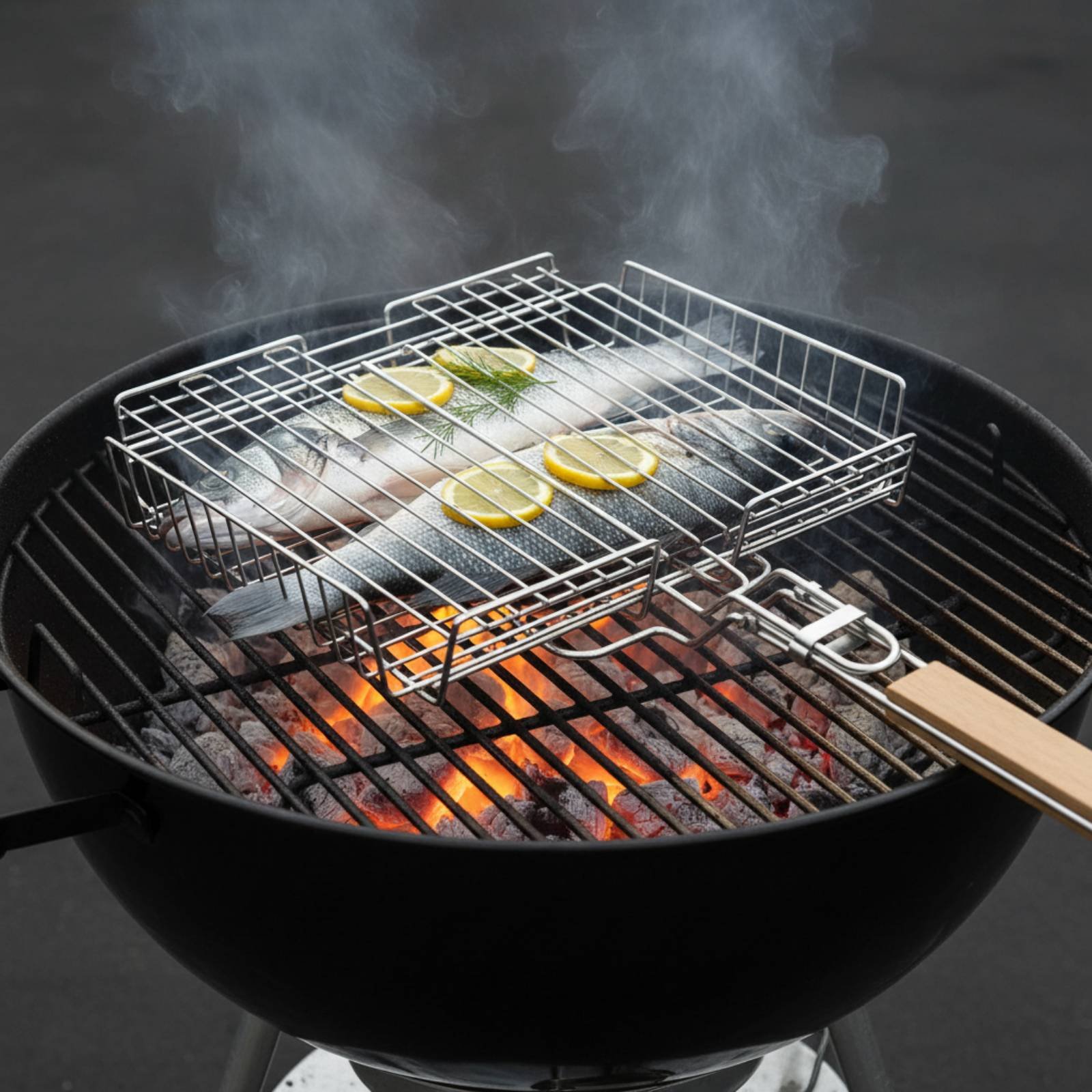 Outdoor Camping Food - Grillmand met houten handvat Draagbare opvouwbare
