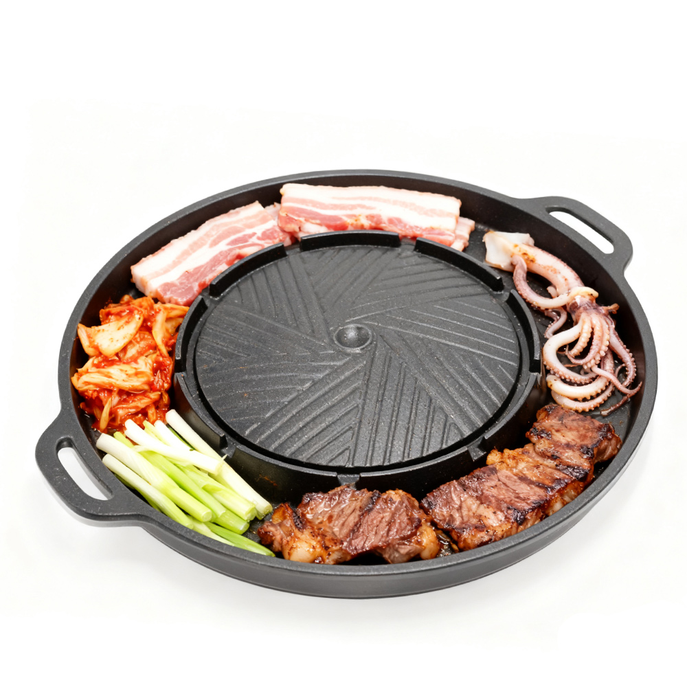 Outdoor Camping Food - KOSUN Koreaanse BBQ-grillpan 2-in-1 ronde barbecue-delplaat