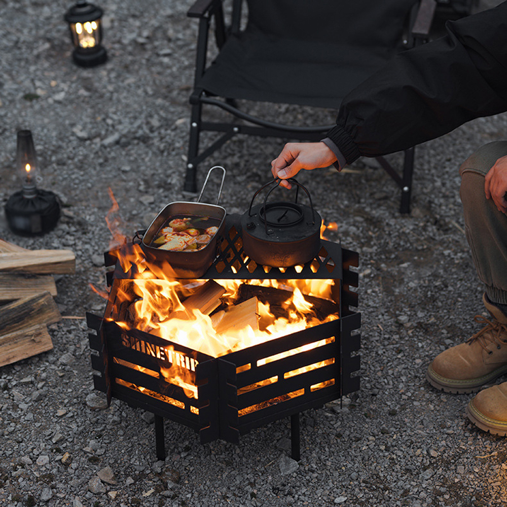 Outdoor Camping Fire Pit - Camping Brandhout Brazier Koolstofstaal Afneembare Verwarming